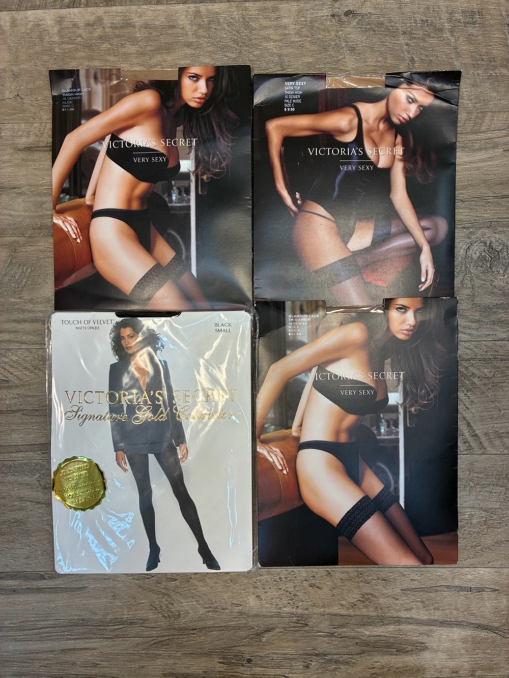 Victoria Secret 4 Lace Top Satin Nude Black Gold Collection Pantyhose